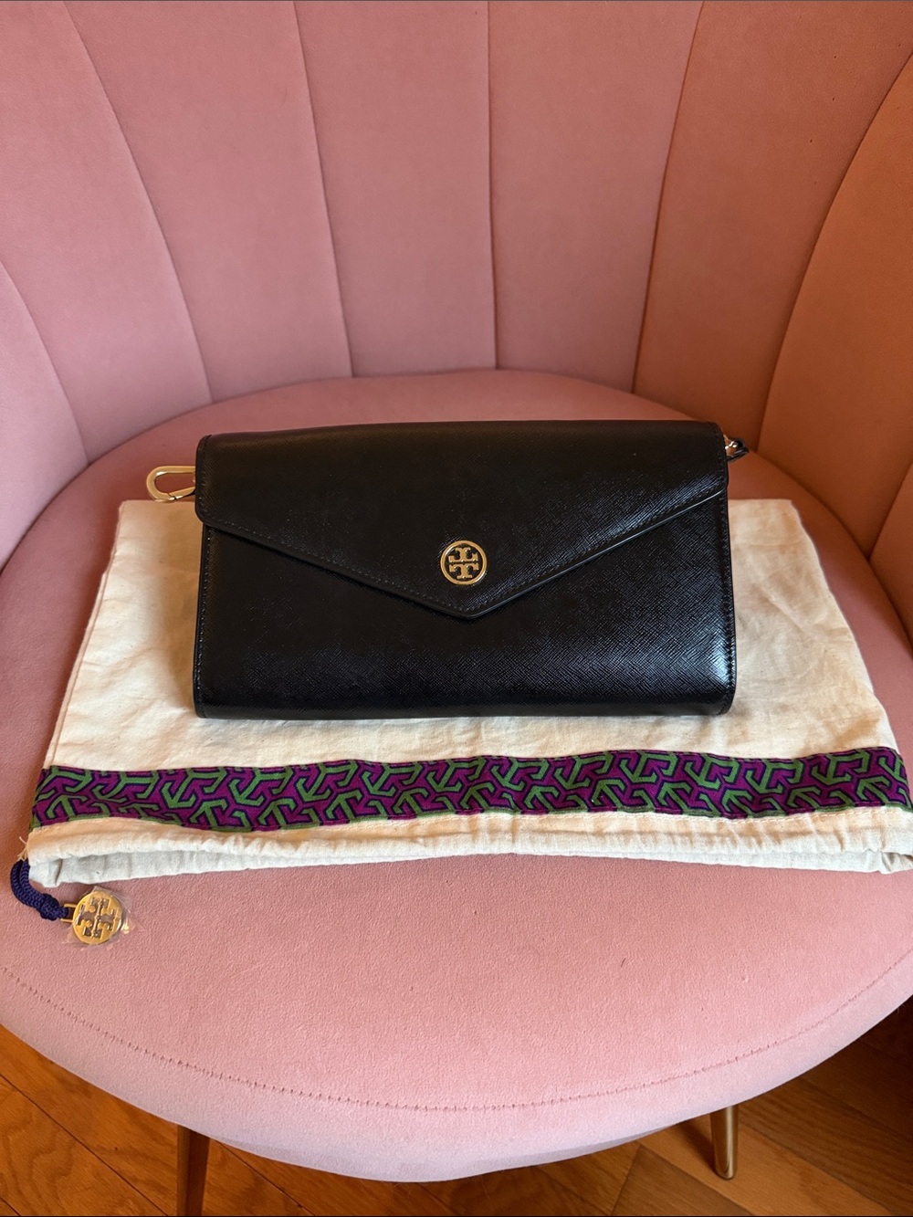 Tory Burch Black Saffiano Leather Envelope Crossbody